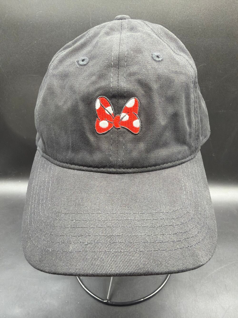 Disney Store Minnie Mouse Gray Adjustable Baseball Cap Hat Embroidered Bow Adult